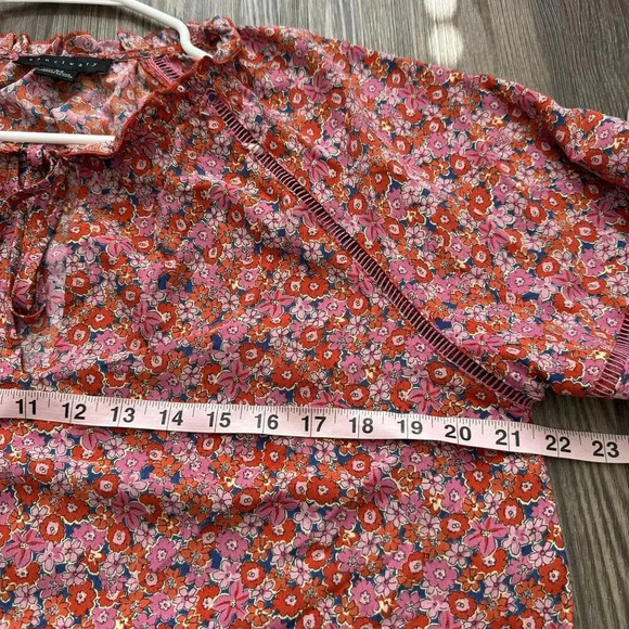 Sanctuary Women Tunic Blouse Top M Pink 100% Polyester Floral Long Sleeves - Picture 8 of 11